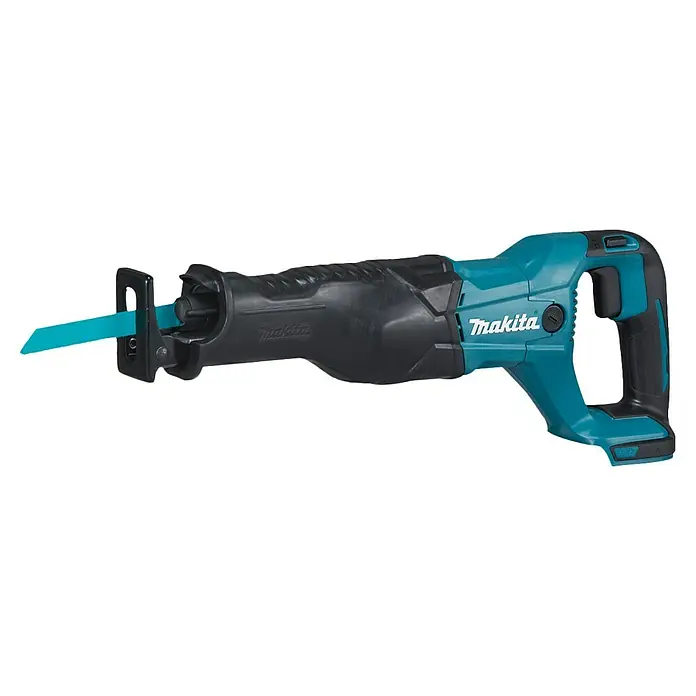 Makita LXT 18V Sierra de sable de batería DJR186Z - 18 V, Sin batería, Número de carreras marcha en vacío: 2.800 /min, Longitud de carrera: 32 mm - Sierra de sable Makita turquesa y negra con una destacada hoja turquesa.