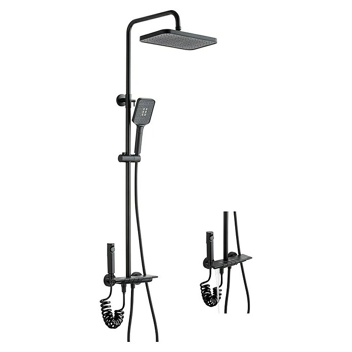 Rousseau Sistema de ducha Piano (monomando, Número de tipos de chorro: 3 ud., Negro) | BAUHAUS
