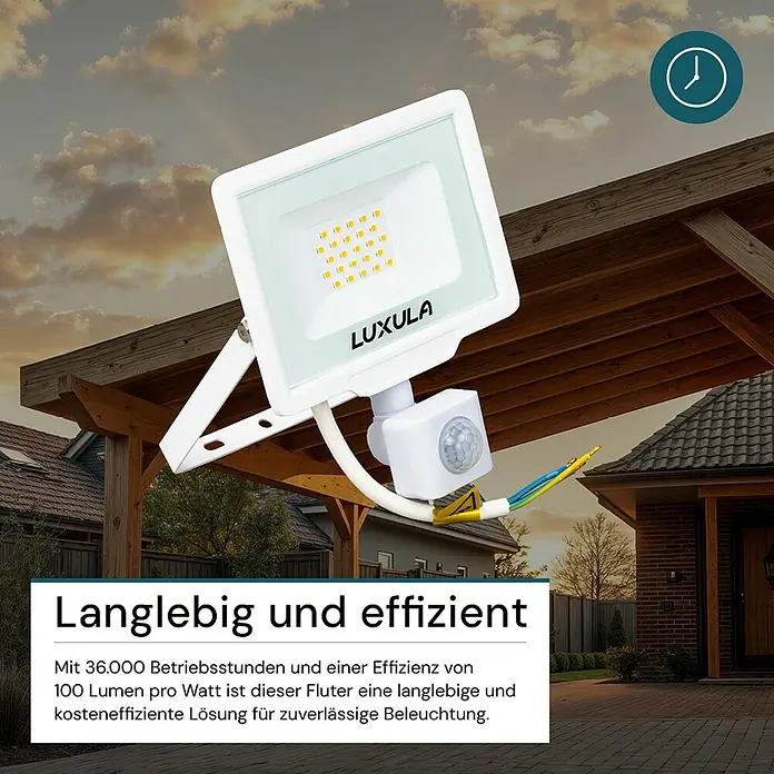 Luxula LED-Sensor-Strahler - 20 W, 2.000 lm, 4.000 K, IP65