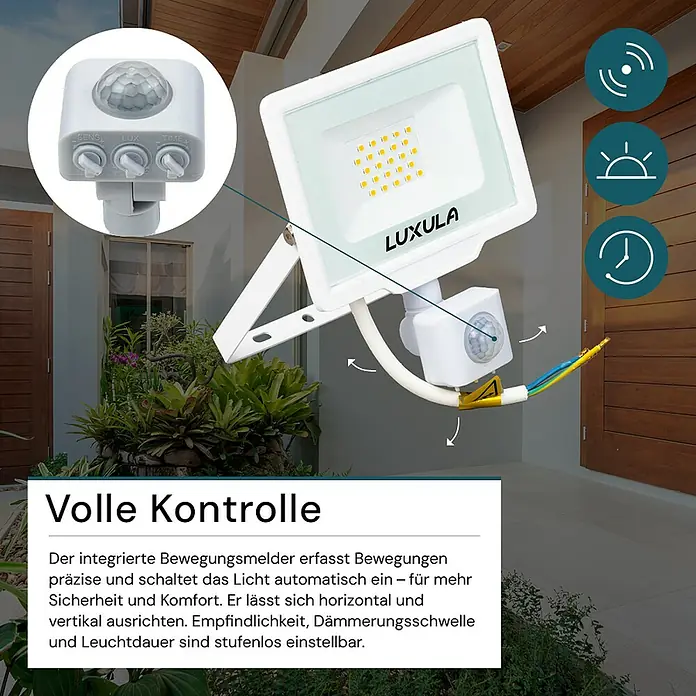 Luxula LED-Sensor-Strahler - 20 W, 2.000 lm, 4.000 K, IP65