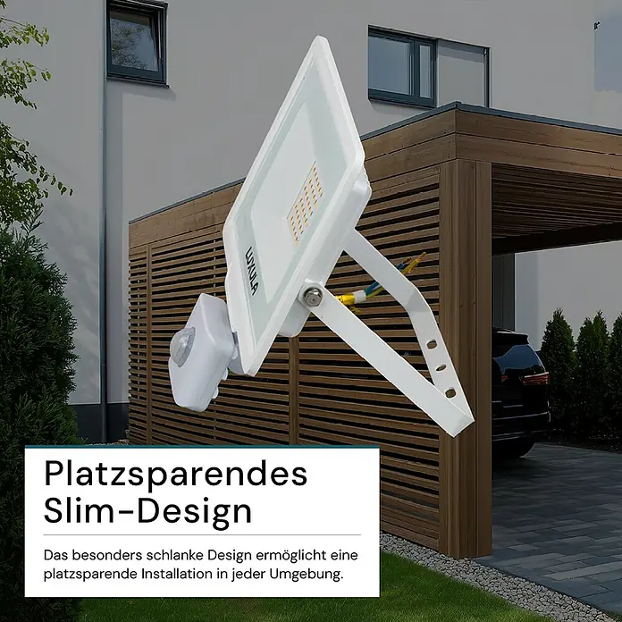 Luxula LED-Sensor-Strahler - 30 W, 3.000 lm, 4.000 K, L x B x H: 18,7 x 4,5 x 21 cm, IP65