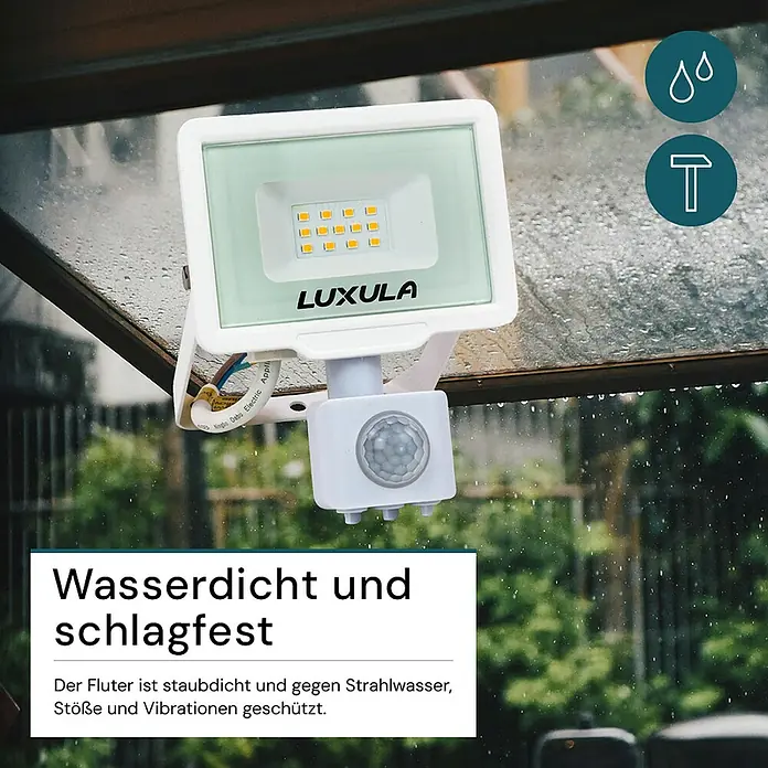 Luxula LED-Sensor-Strahler - 10 W, 1.000 lm, 4.000 K, L x B x H: 10,8 x 5,5 x 15,5 cm, IP65