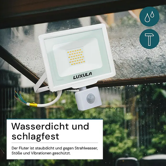 Luxula LED-Sensor-Strahler - 30 W, 3.000 lm, 4.000 K, L x B x H: 18,7 x 4,5 x 21 cm, IP65