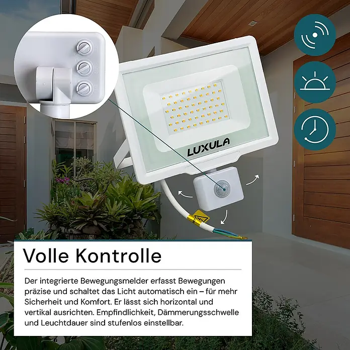 Luxula LED-Sensor-Strahler - 50 W, 5.000 lm, 3.000 K, IP65
