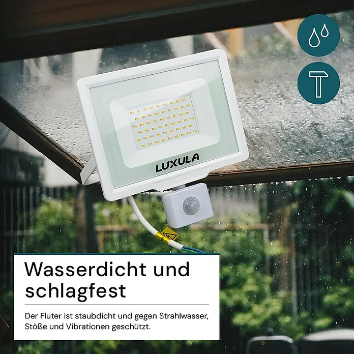 Luxula LED-Sensor-Strahler - 50 W, 5.000 lm, 4.000 K, L x B x H: 21,7 x 4,5 x 23 cm, IP65