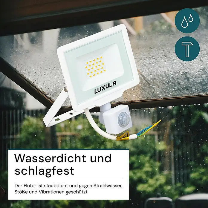 Luxula LED-Sensor-Strahler - 20 W, 2.000 lm, 3.000 K, L x B x H: 14,3 x 5,5 x 18 cm, IP65
