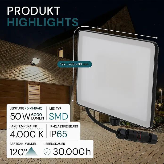 Luxula LED-Strahler - 50 W, 6.000 lm, IP65