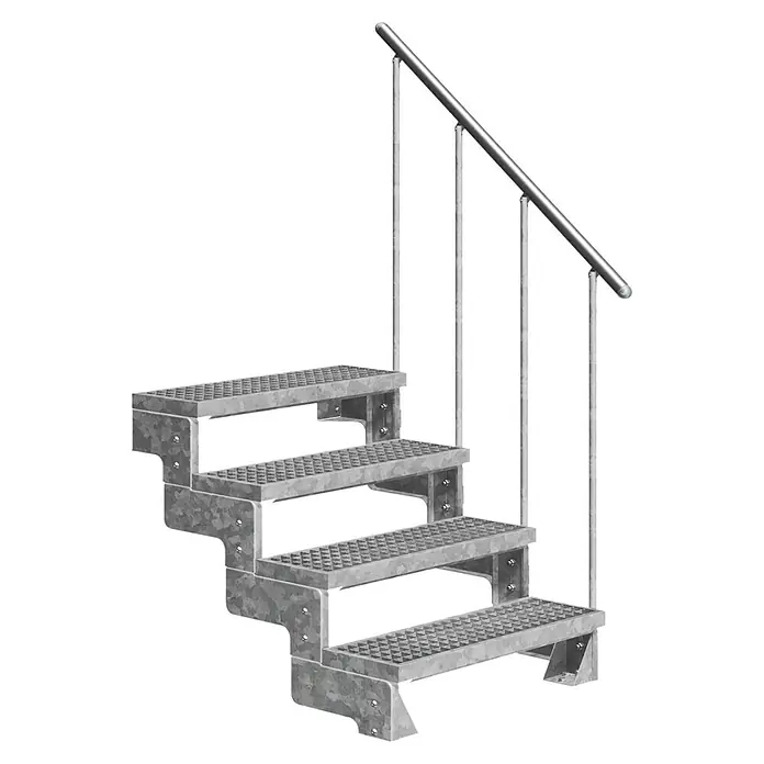 Dolle Außentreppe Gardentop - Gitterroststufen, Feuerverzinkte Geländerstäbe, Breite: 80 cm, Anzahl Stufen: 4 Stk., Geschosshöhe: 72 cm - 88 cm - Metalltreppe mit vier Stufen und Geländer für den Außenbereich. Ideal für Industrie und Garten.