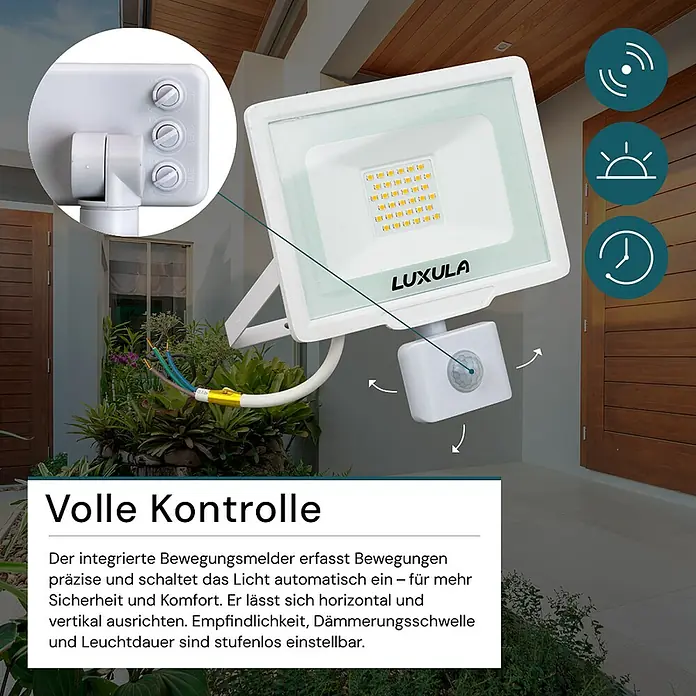 Luxula LED-Sensor-Strahler - 30 W, 3.000 lm, 3.000 K, IP65