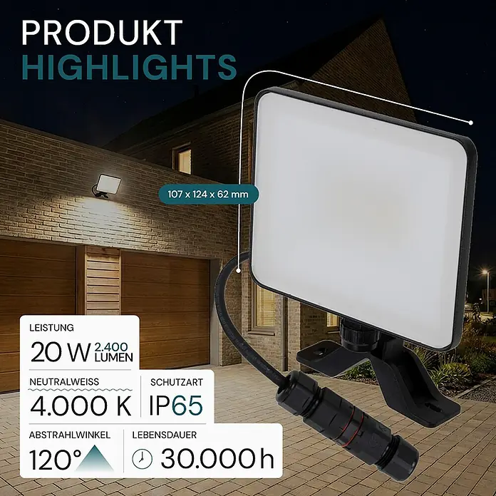 Luxula LED-Strahler - 20 W, 2.400 lm, IP65