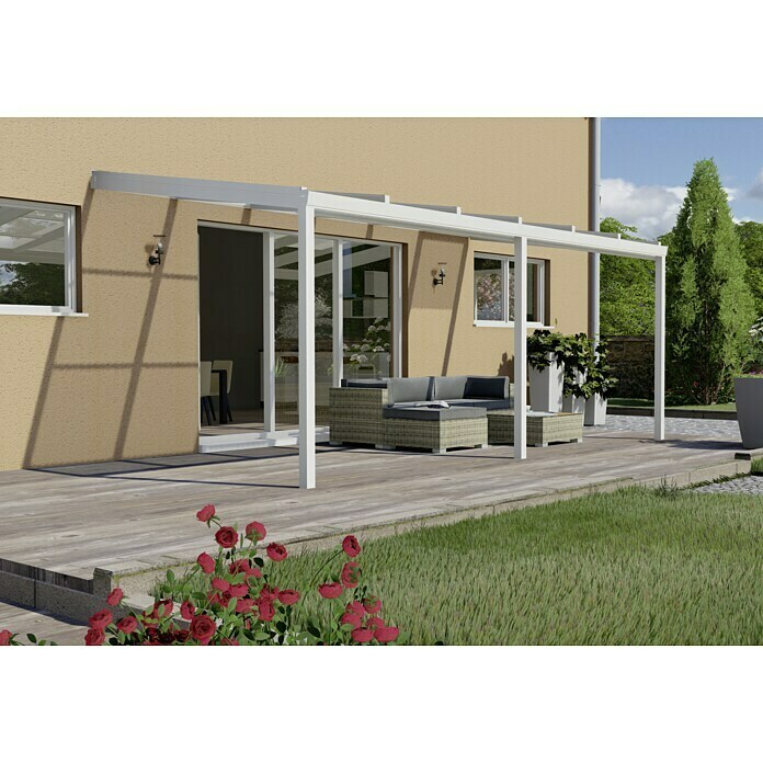Terrassenüberdachung Special Edition mit Schiebedach (L x T: 600 x 300 cm, Polycarbonat, Verkehrsweiß, Klar)