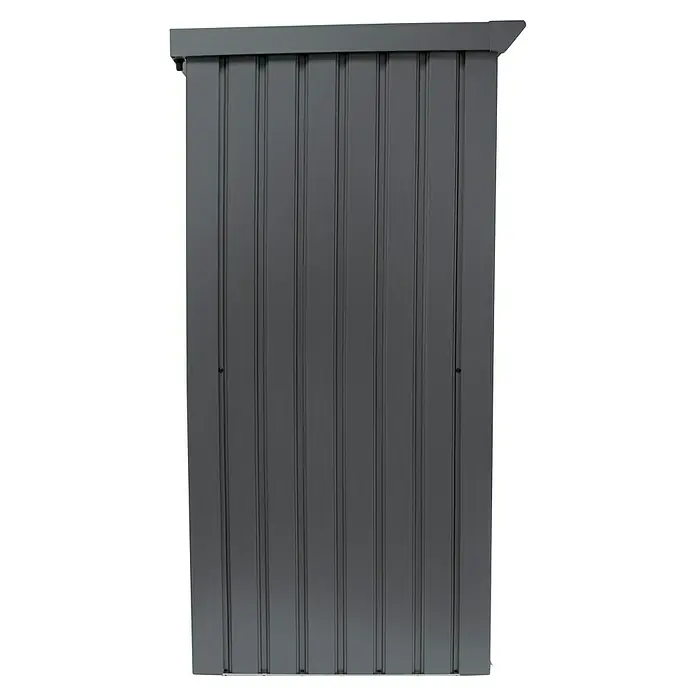 Plats Geräteschrank Paul L - Außenmaß inkl. Dachüberstand (B x T): 133 x 94 cm, Stahl, Grau - Dunkelgraue gerippte Metallplatte mit flacher Oberseite und sichtbaren Schrauben.