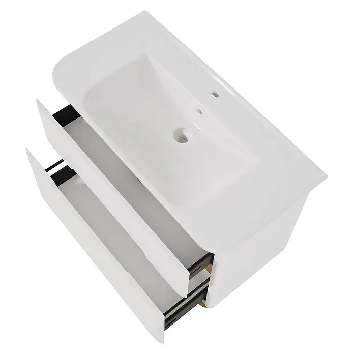 VitrA Sento Badmöbel-Set Sento - 98 cm, Weiß, 2 Schubladen - Weißer Badschrank mit integriertem Waschbecken und zwei teilweise geöffneten Schubladen.