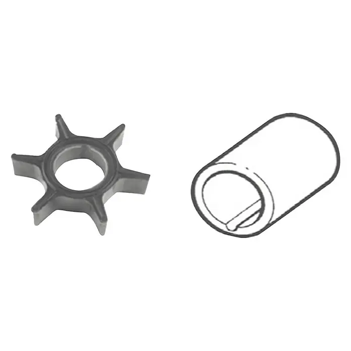 CEF Impeller 500312 - Ø x L: 51,8 x 19,05 mm, Wellendurchmesser: 19 mm - Abgebildet sind ein Impeller und eine Buchse. Diese Bootsmotorteile sind essenziell für ein funktionierendes Kühlsystem und effizienten Antrieb.