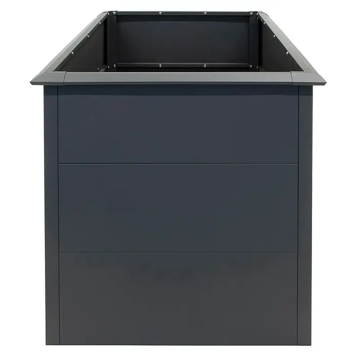Plats Hochbeet - 150 x 75 x 77 cm, Metall, Anthrazit - Dunkelgraues Metall-Pflanzgefäß mit hellerem grauem Rand, ideal für den Außenbereich.
