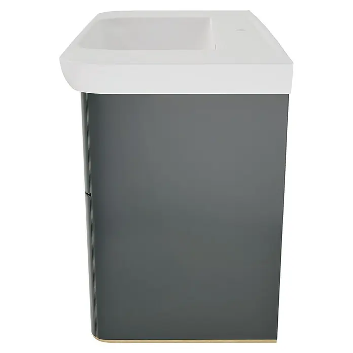 VitrA Sento Badmöbel-Set Sento - 98 cm, Anthrazit, 2 Schubladen - Modernes Badmöbel: weißes Waschbecken, dunkelgrauer Unterschrank, heller Holzsockel.