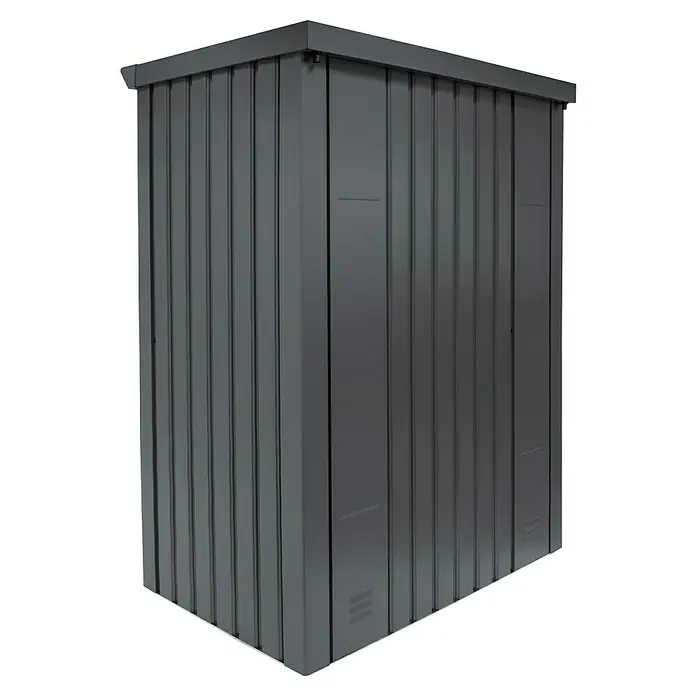 Plats Geräteschrank Paul L - Außenmaß inkl. Dachüberstand (B x T): 133 x 94 cm, Stahl, Grau - Hoher, dunkelgrauer Wellblech-Lagerschrank, für den Außenbereich geeignet.