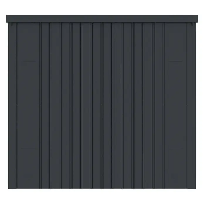 Plats Geräteschrank Paul XL - Außenmaß inkl. Dachüberstand (B x T): 197 x 94 cm, Stahl, Grau - Dunkelgraues Wellblech-Zaunelement mit vertikalen Rillen und Befestigungsdetails.