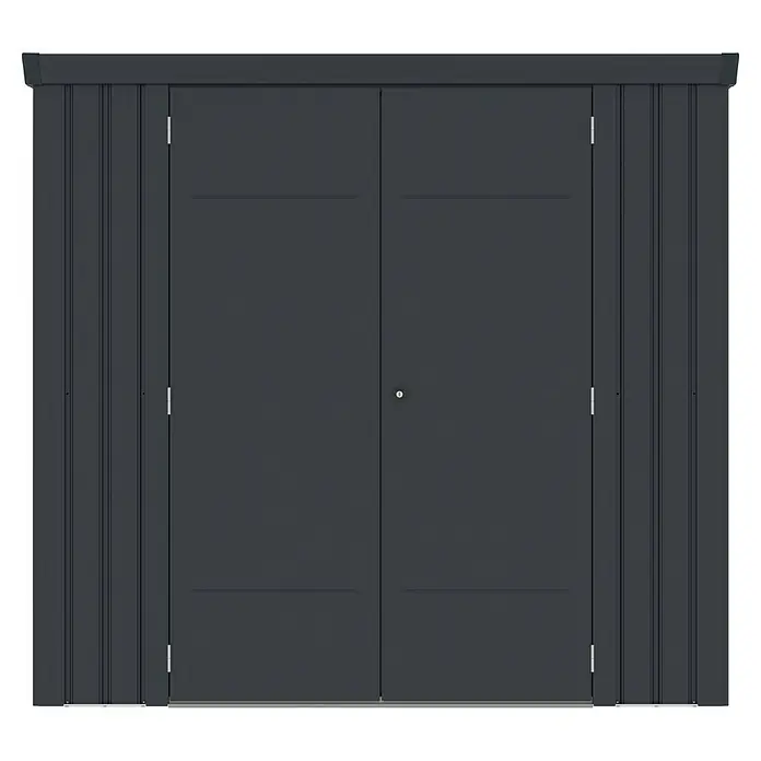 Plats Geräteschrank Paul XL - Außenmaß inkl. Dachüberstand (B x T): 197 x 94 cm, Stahl, Grau - Dunkelgrauer Doppeltür-Metallschrank mit dezenter Textur.