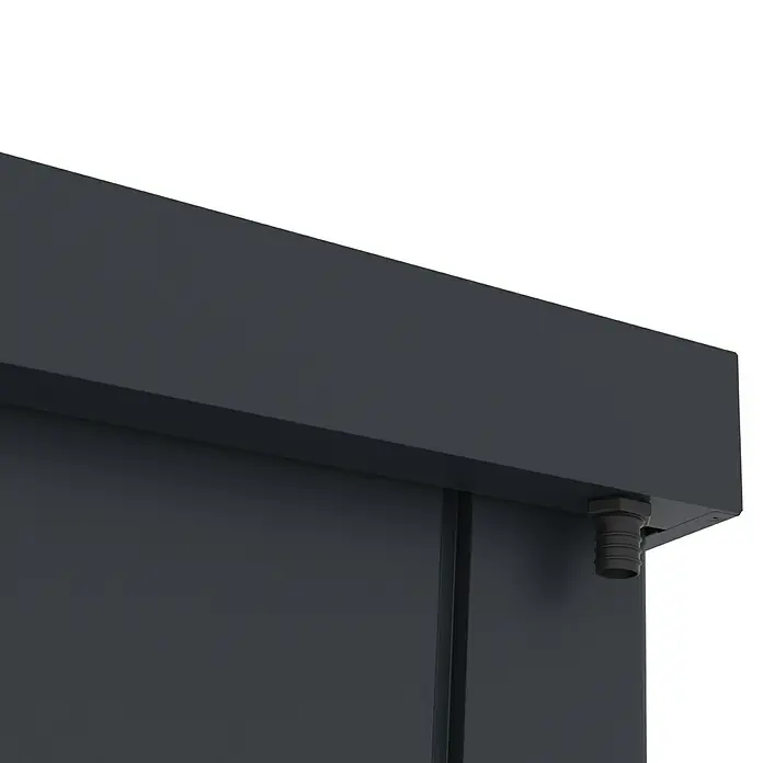 Plats Geräteschrank Paul XL - Außenmaß inkl. Dachüberstand (B x T): 197 x 94 cm, Stahl, Grau - Dunkelgraues Bauteil mit geripptem Abflussstutzen.