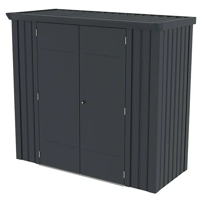 Plats Geräteschrank Paul XL - Außenmaß inkl. Dachüberstand (B x T): 197 x 94 cm, Stahl, Grau - Dunkelgrauer Metall-Gartenschrank mit zwei Türen und gerilltem Dach für die Organisation im Freien.