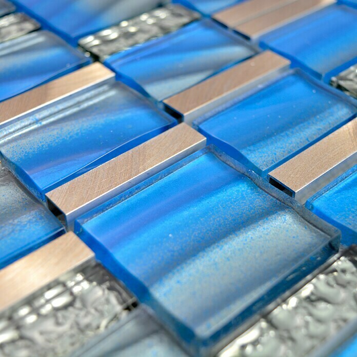 Mosaikfliese Crystal Mix XCM SUN01 (29,7 x 29,5 cm, Blau/Grau, Glänzend)