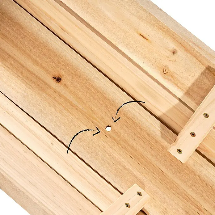 Exit Aksent Hochbeet - 115 x 28 x 60 cm, Holz, Grau - Helle Holzlatten mit Schrauben verbunden, mit einem mittig vorgebohrten Loch.