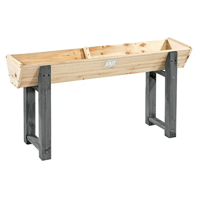 Exit Aksent Hochbeet - 115 x 28 x 60 cm, Holz, Grau - Erhöhtes Holzpflanzgefäß mit hellem Naturholz-Trog und dunkelgrauem Gestell.