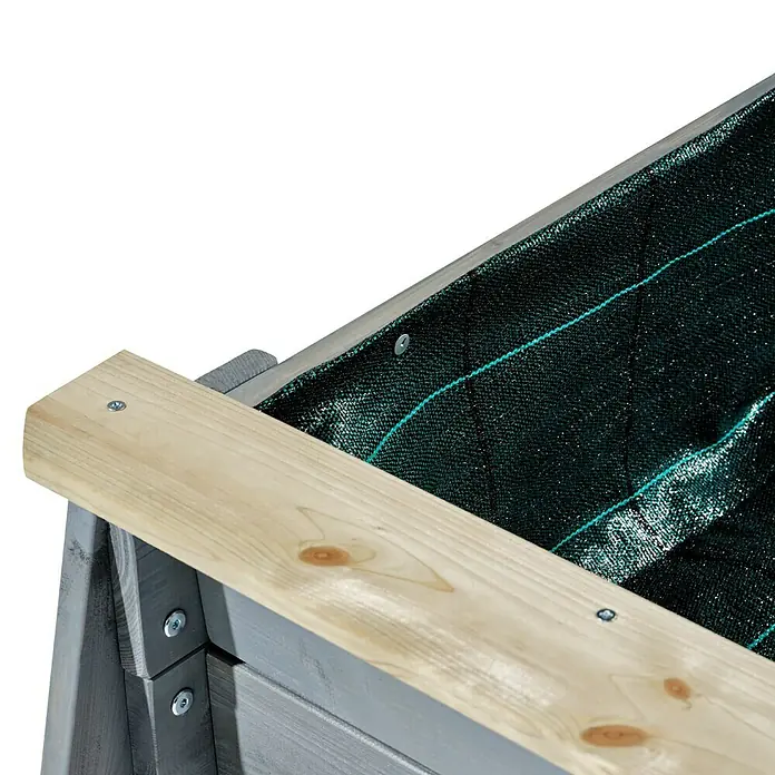 Exit Aksent Hochbeet - 68 x 94 x 50 cm, Holz, Grau - Erhöhtes Gartenbeet mit heller Holzumrandung, grauem Rahmen und dunkelgrüner Auskleidung.