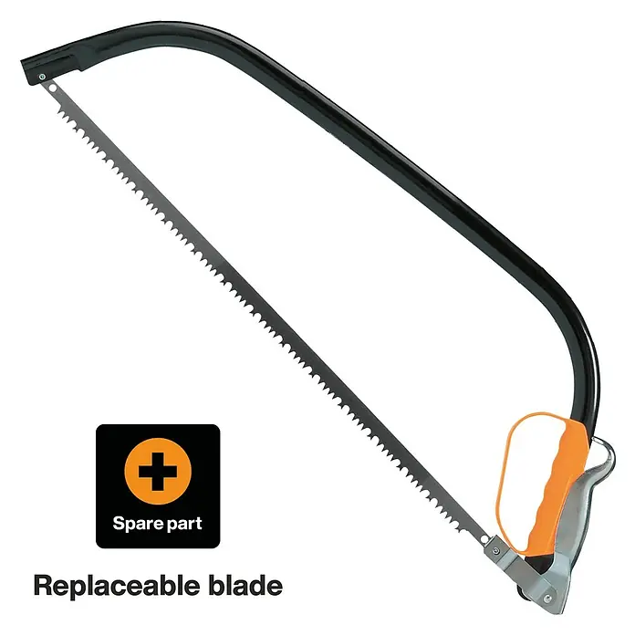 Fiskars Bügelsäge SW30 - L x H: 625 x 19 mm - Bügelsäge mit schwarzem Rahmen, orangefarbenem Griff und austauschbarem Metallblatt.