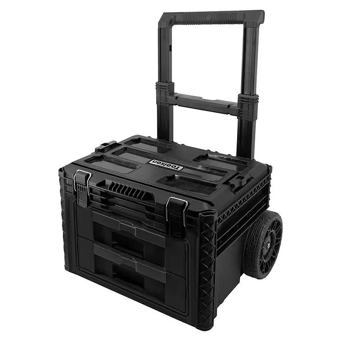 Toolson PRO-Case Trolley G - L x An: 390 x 595 mm, ABS Pro, Negro, Ruedas, Capacidad de carga: 120 kg - Caja de herramientas rodante de plástico negro con asa extensible y múltiples compartimentos.