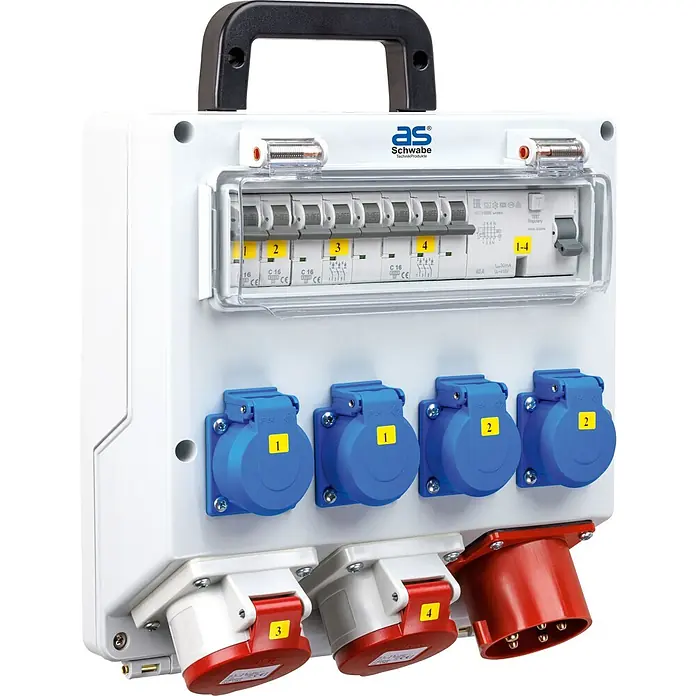 as-schwabe Baustromverteiler Wandverteiler FIXO 3 - Anzahl CEE-Steckdosen: 2 Stk., Anzahl Steckdosen Schuko: 4 Stk., IP44