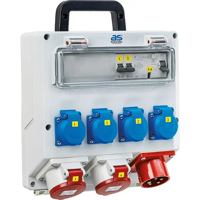 as-schwabe Baustromverteiler Wandverteiler FIXO 1 - Anzahl CEE-Steckdosen: 2 Stk., Anzahl Steckdosen Schuko: 4 Stk., IP44