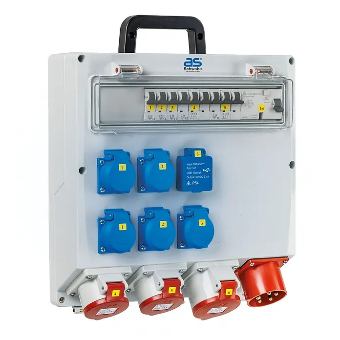as-schwabe Baustromverteiler Wandverteiler FIXO 6 MAX - Anzahl CEE-Steckdosen: 3 Stk., Anzahl Steckdosen Schuko: 5 Stk., IP44