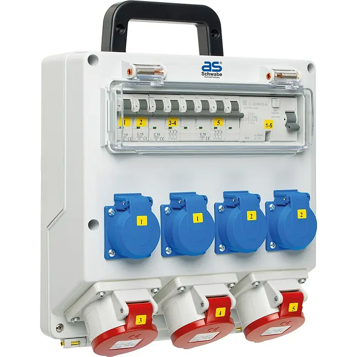 as-schwabe Baustromverteiler Wandverteiler FIXO 10D - Anzahl CEE-Steckdosen: 3 Stk., Anzahl Steckdosen Schuko: 4 Stk., IP44
