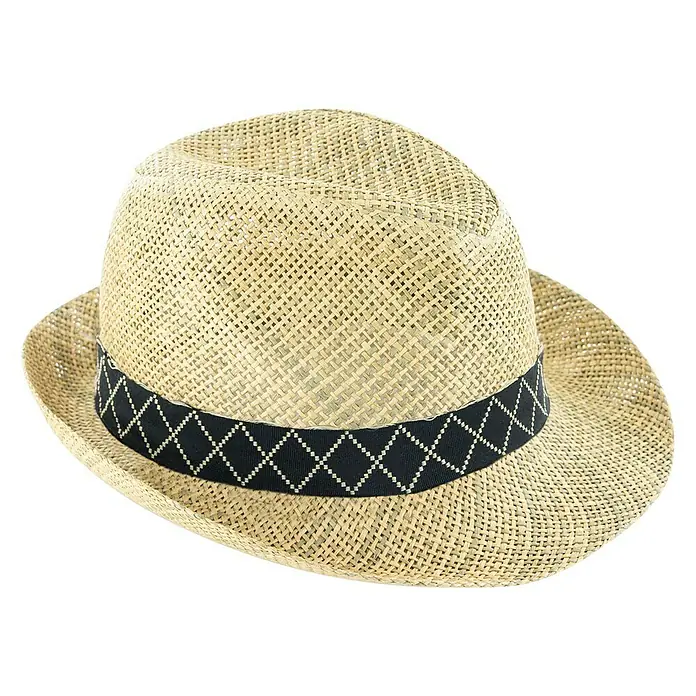 Sonnenhut Vadim - Beige, Kopfumfang: 55 cm, Geeignet für: Kinder - Strohhut mit schwarzem Band. Klassischer Panamahut aus Strohgeflecht mit dekorativem Hutband für Herren und Damen.