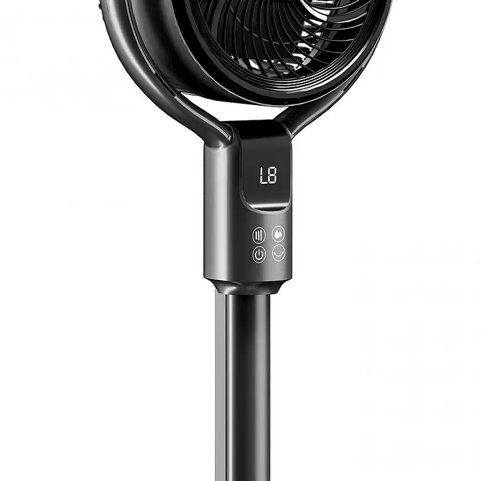 Purline Misty Ventilador de pie Apollo - 50 W, Potencia de aire: 0,2 m³/h, Negro, 98 cm - Ventilador de pie negro de diseño elegante, con pantalla digital "L8" y panel de control táctil para potencia, velocidad, modo y oscilación.