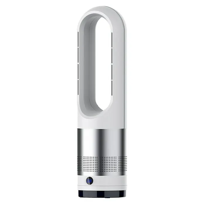 Purline Venty Ventilador de torre Zonda - 30 W - 1.200 W, Blanco, 56 cm - Purificador de aire sin aspas alto, blanco y plateado, con base perforada y pantalla digital '08'.