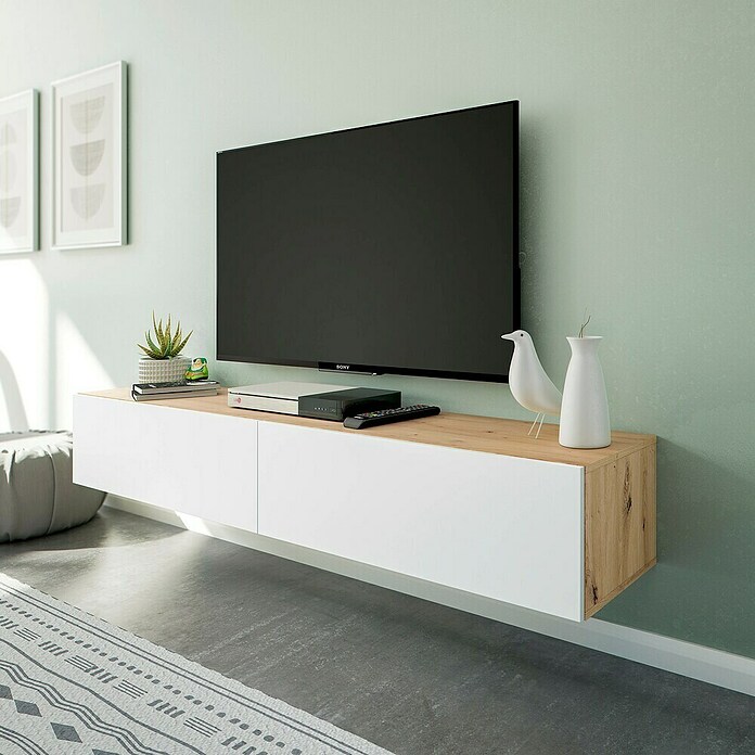 Mueble para TV Kaway (L x An x Al: 34,5 x 180 x 28 cm, Roble Nodi/Blanco Artik) | BAUHAUS