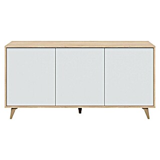 Aparador Kikua Plus (L x An x Al: 40 x 154 x 75 cm, Roble Canadian/Blanco Artik, Número de puertas: 3 ud.)