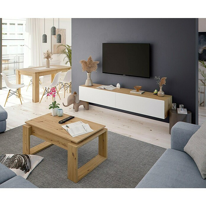 Mueble para TV Kaway (L x An x Al: 34,5 x 180 x 28 cm, Roble Nodi/Blanco Artik) | BAUHAUS
