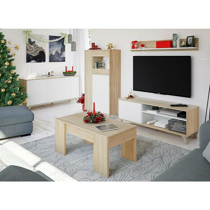 Conjunto mueble de salón Kikua Plus (Roble Canadian/Blanco Artik, 3 pzs.) | BAUHAUS