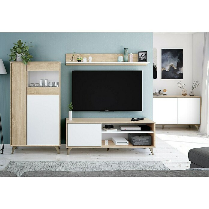 Vitrina Kikua Plus (L x An x Al: 33 x 77 x 142 cm, Roble Canadian/Blanco Artik) | BAUHAUS