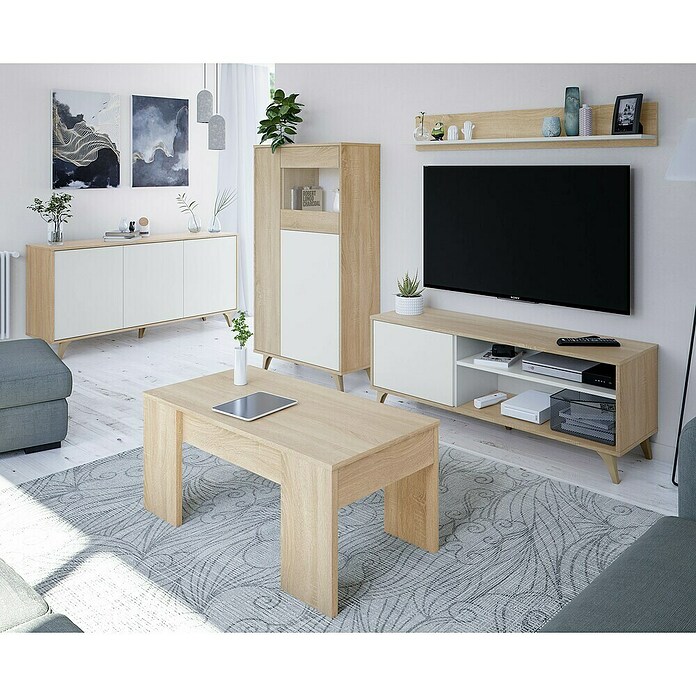 Vitrina Kikua Plus (L x An x Al: 33 x 77 x 142 cm, Roble Canadian/Blanco Artik) | BAUHAUS