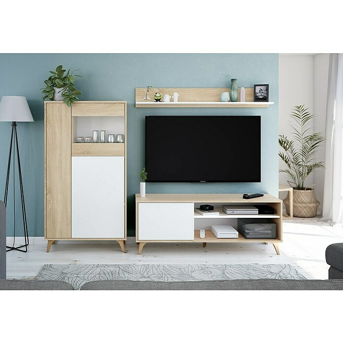 Conjunto mueble de salón Kikua Plus (Roble Canadian/Blanco Artik, 3 pzs.) | BAUHAUS