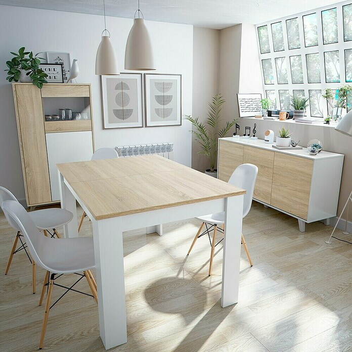 Vitrina Kikua Plus (L x An x Al: 33 x 77 x 142 cm, Roble Canadian/Blanco Artik) | BAUHAUS