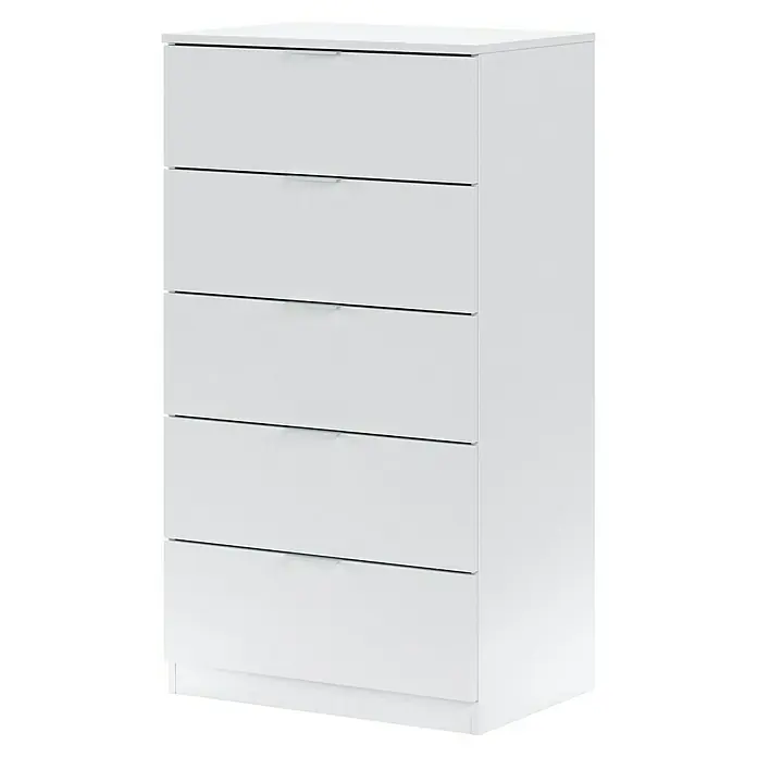 Cómoda 007845A - L x An x Al: 40 x 60 x 110 cm, Blanco Artik, Número de cajones: 5 ud. - Cómoda blanca alta con cinco cajones y un diseño moderno sin tiradores.
