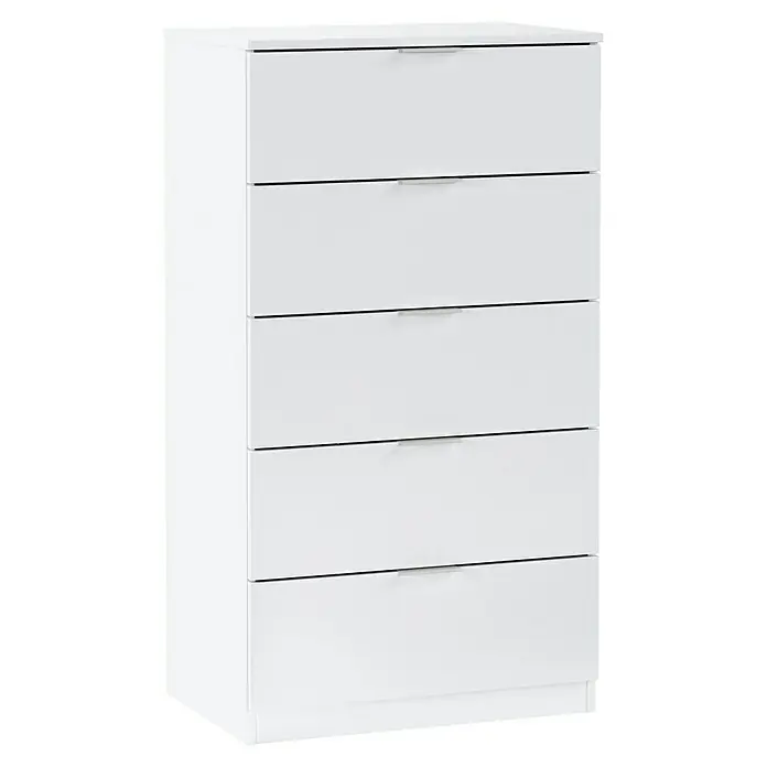 Cómoda 007845A - L x An x Al: 40 x 60 x 110 cm, Blanco Artik, Número de cajones: 5 ud. - Cómoda blanca con cinco cajones, cada uno con un tirador horizontal sutil.