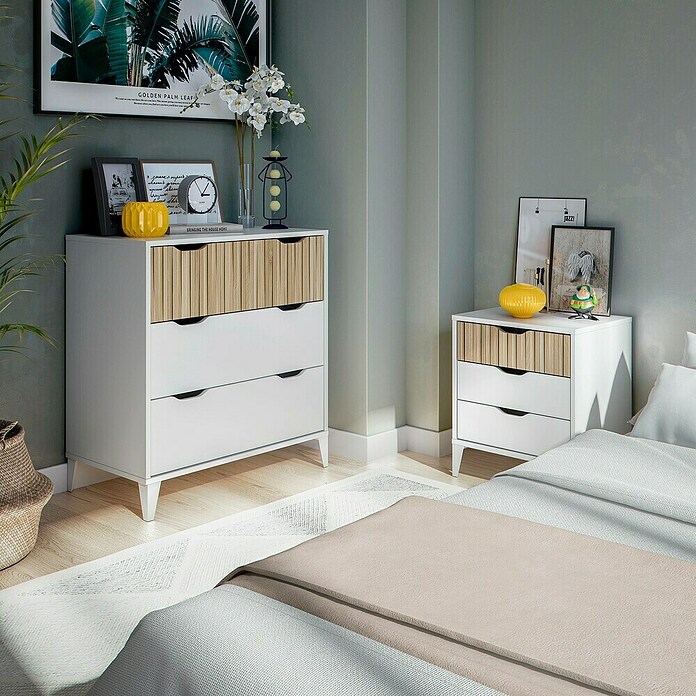 Cómoda Noite (L x An x Al: 40 x 70,5 x 76 cm, Blanco Artik/Natur, Número de cajones: 3 ud.) | BAUHAUS