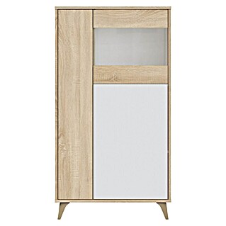 Vitrina Kikua Plus (L x An x Al: 33 x 77 x 142 cm, Roble Canadian/Blanco Artik)